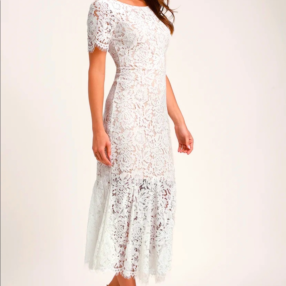 NWT Large Lulu’s White Lace Midi Dress